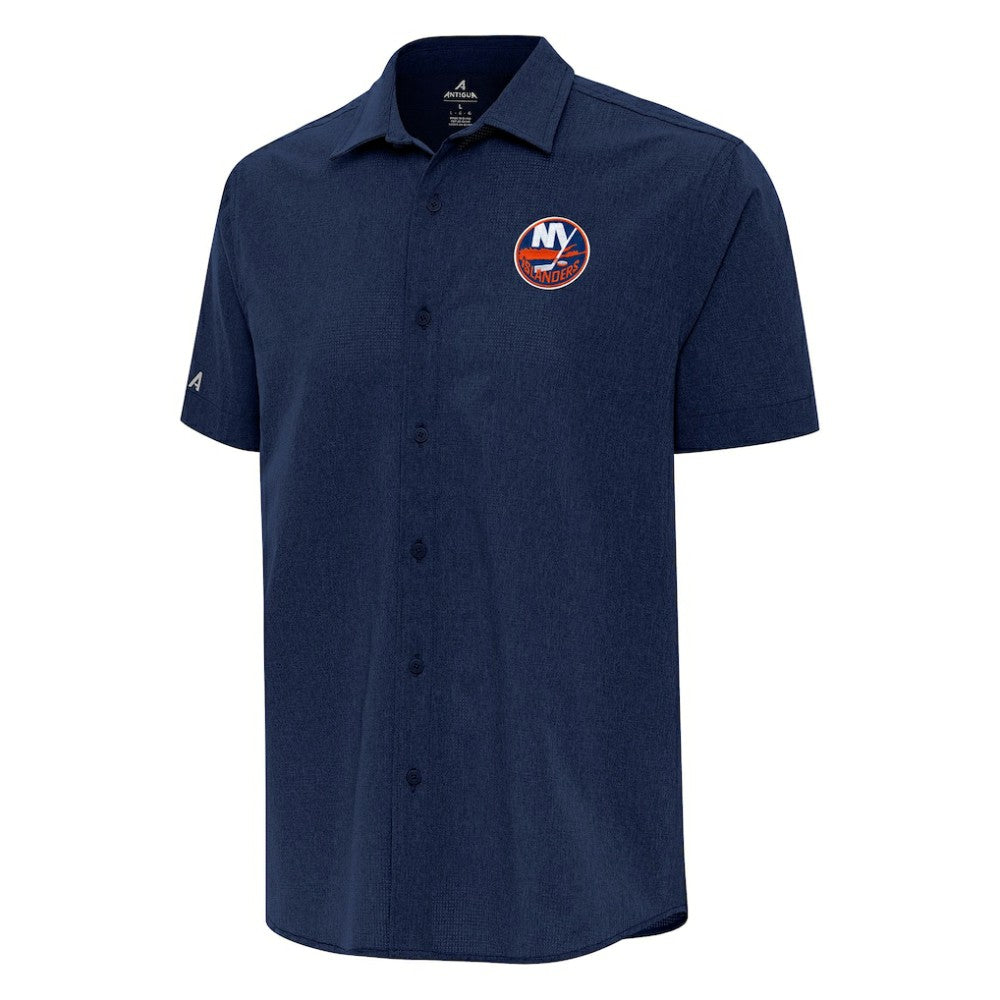New York Islanders Antigua Activate Woven Short Sleeve Button-Up Shirt - Navy - NHL