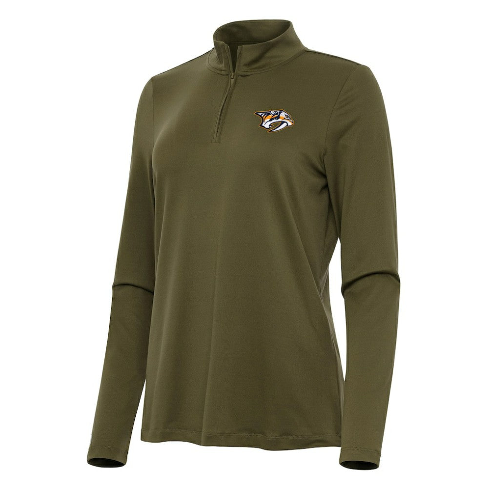 Nashville Predators Antigua Women's Reprocess Quarter-Zip Top - Olive - NHL