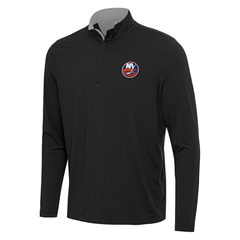 New York Islanders Antigua Content Quarter-Zip Pullover Top - Black/Gray - NHL