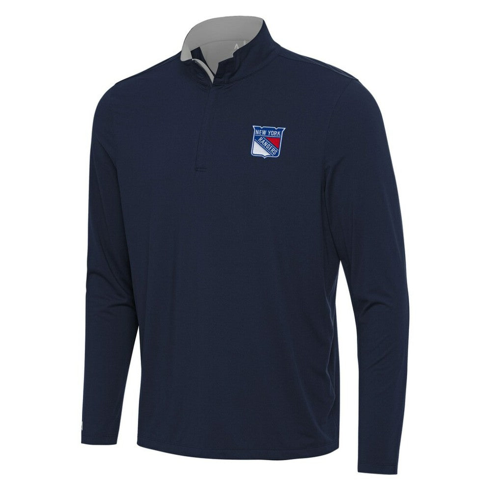 New York Rangers Antigua Content Quarter-Zip Pullover Top - Navy/Gray - NHL