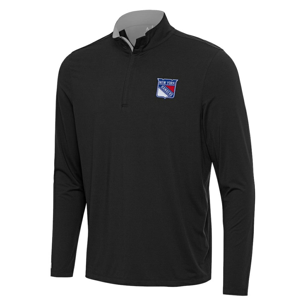 New York Rangers Antigua Content Quarter-Zip Pullover Top - Black/Gray - NHL