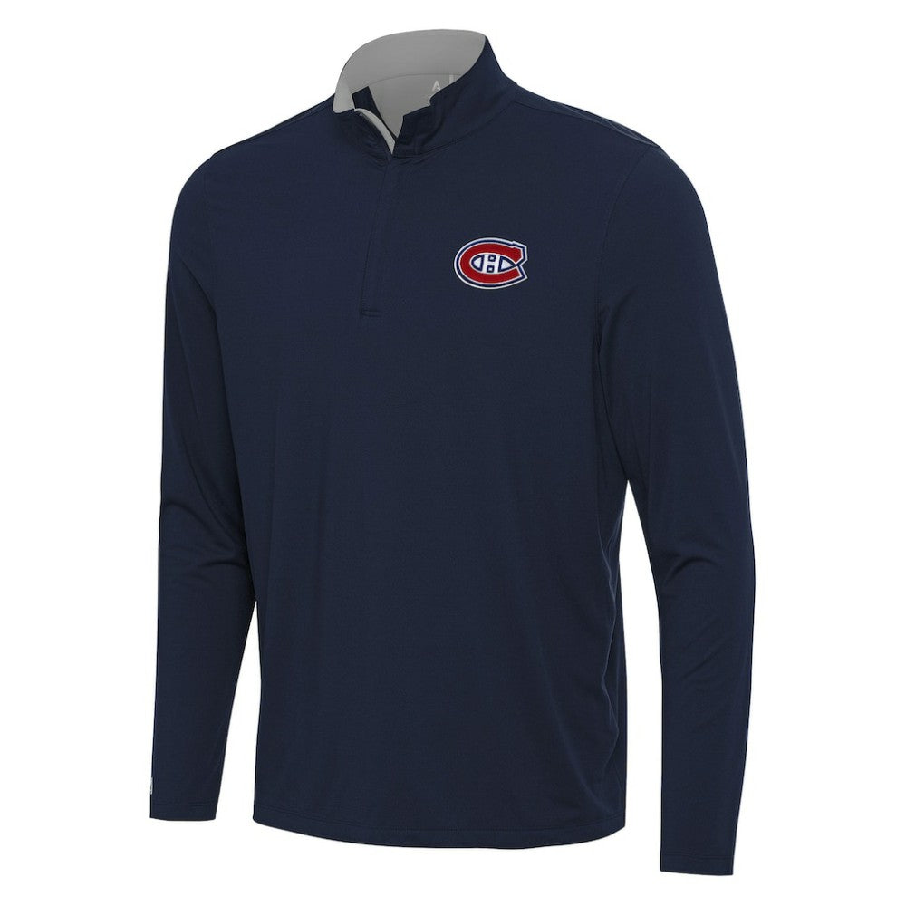 Montreal Canadiens Antigua Content Quarter-Zip Pullover Top - Navy/Gray - NHL