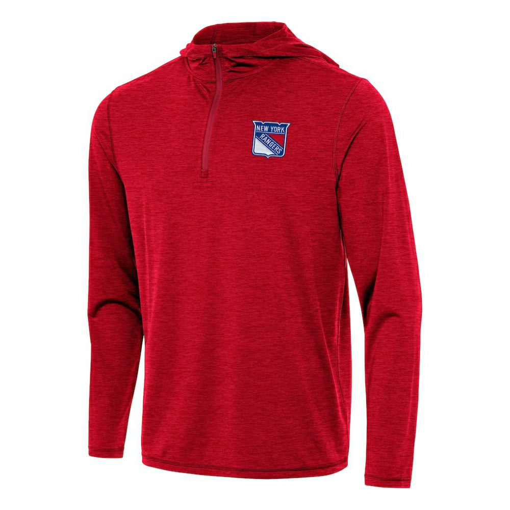 New York Rangers Antigua Tidy Quarter-Zip Hoodie - Heather Red - NHL
