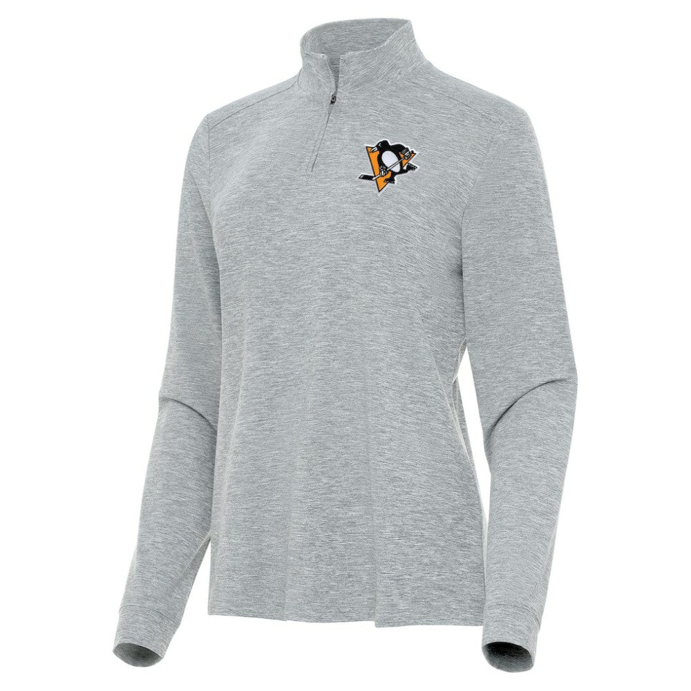 Pittsburgh Penguins Antigua Women's Mentor Quarter-Zip Mock Long Sleeve Top - Heather Gray - NHL