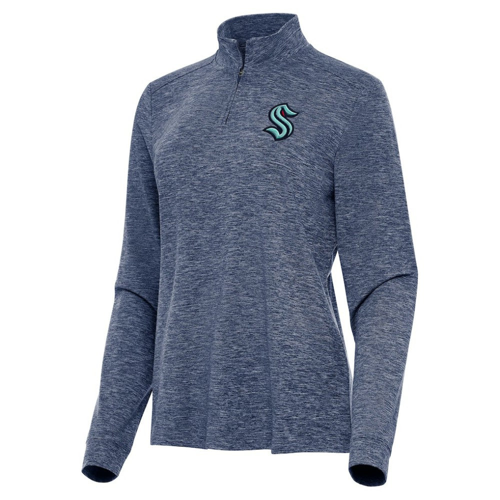 Seattle Kraken Antigua Women's Mentor Quarter-Zip Mock Long Sleeve Top - Heather Navy - NHL