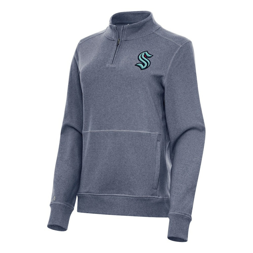 Seattle Kraken Antigua Women's Crush Quarter-Zip Fleece Sweatshirt - Heather Navy - NHL
