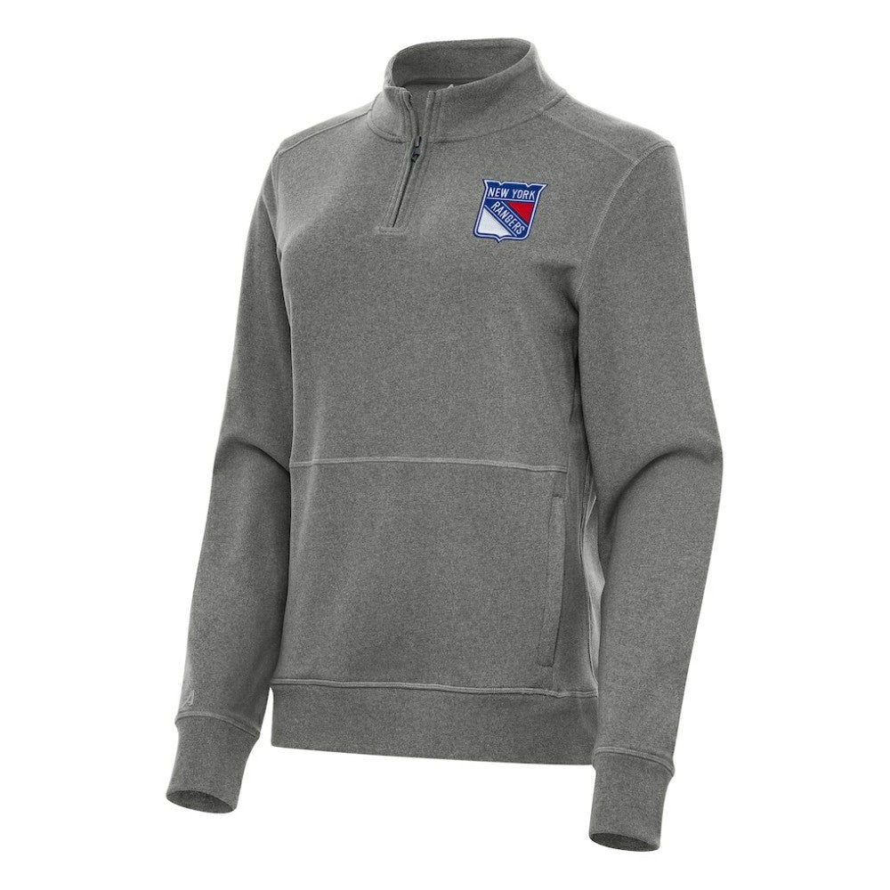 New York Rangers Antigua Women's Crush Quarter-Zip Fleece Sweatshirt - Heather Black - NHL