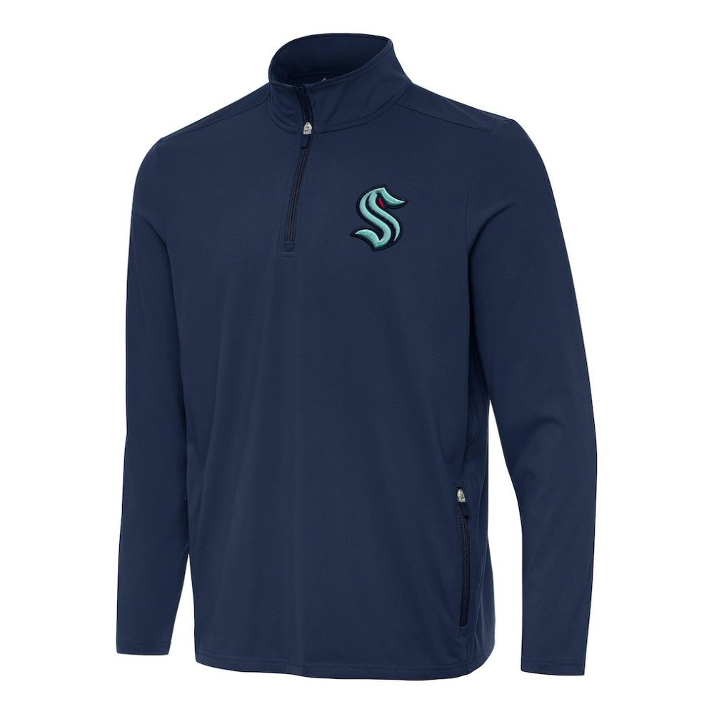 Seattle Kraken Antigua Perilous Quarter-Zip Sweatshirt - Navy - NHL