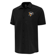 Pittsburgh Penguins Antigua Activate Woven Short Sleeve Button-Up Shirt - Black - NHL
