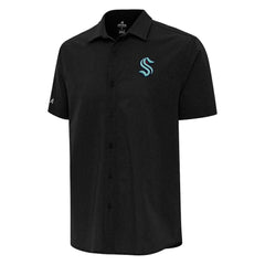 Seattle Kraken Antigua Activate Woven Short Sleeve Button-Up Shirt - Black - NHL