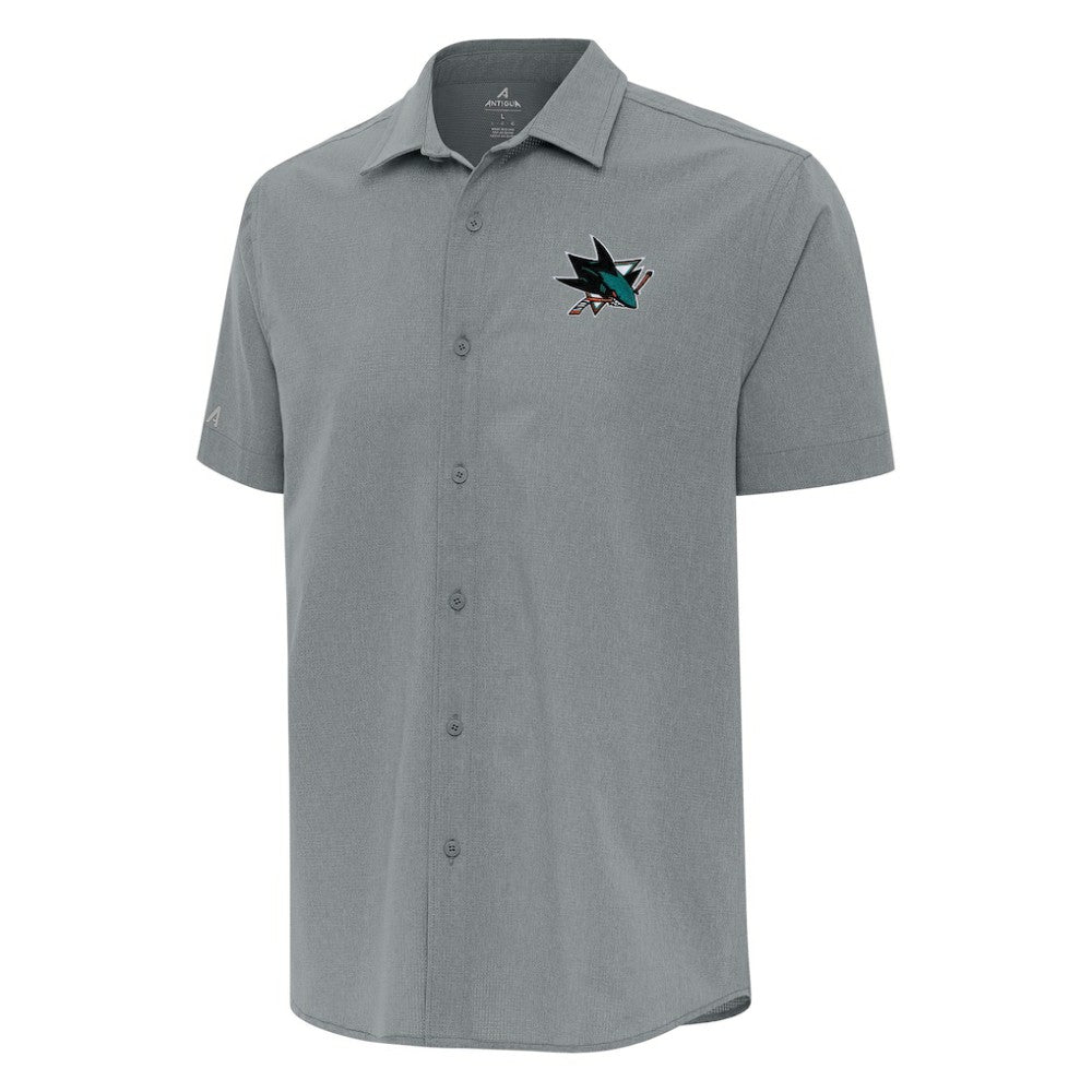 San Jose Sharks Antigua Activate Woven Short Sleeve Button-Up Shirt - Gray - NHL
