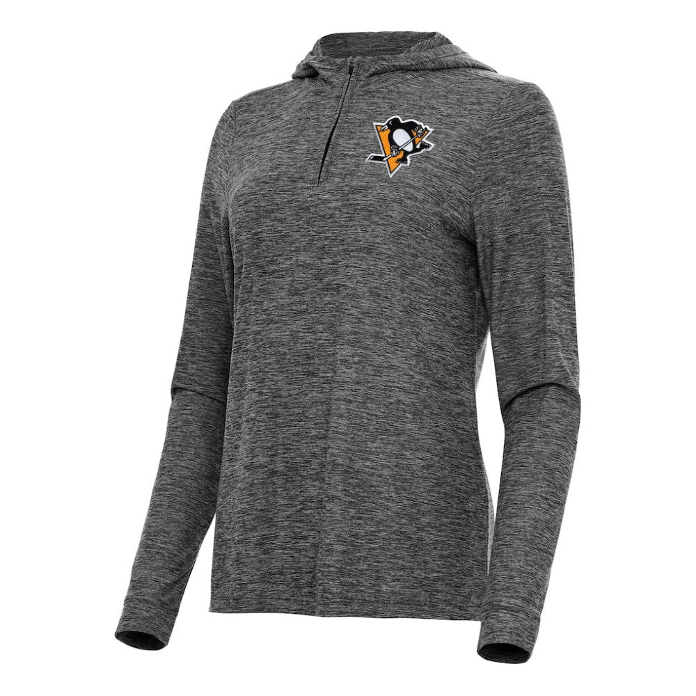 Pittsburgh Penguins Antigua Women's Daybreak Quarter-Zip Hoodie - Heather Black - NHL