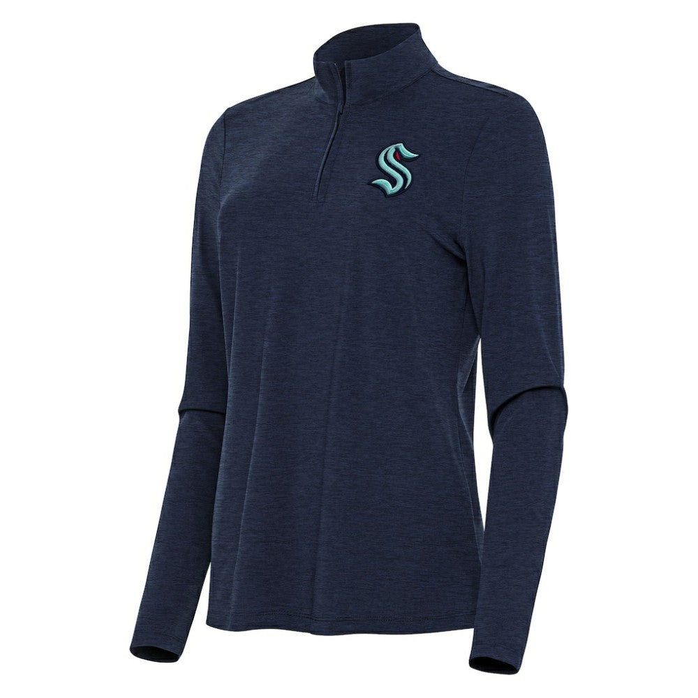 Seattle Kraken Antigua Women's Bright Quarter-Zip Top - Heather Navy - NHL