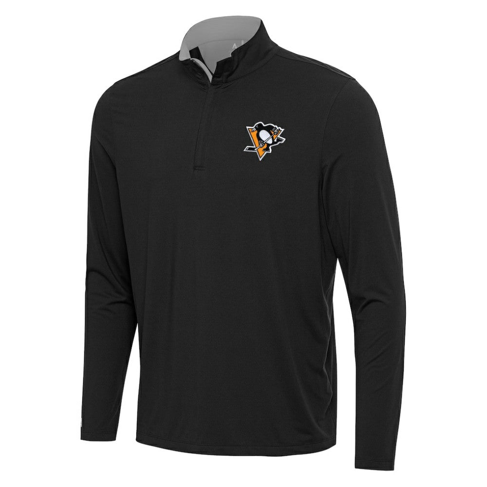 Pittsburgh Penguins Antigua Content Quarter-Zip Pullover Top - Black/Gray - NHL