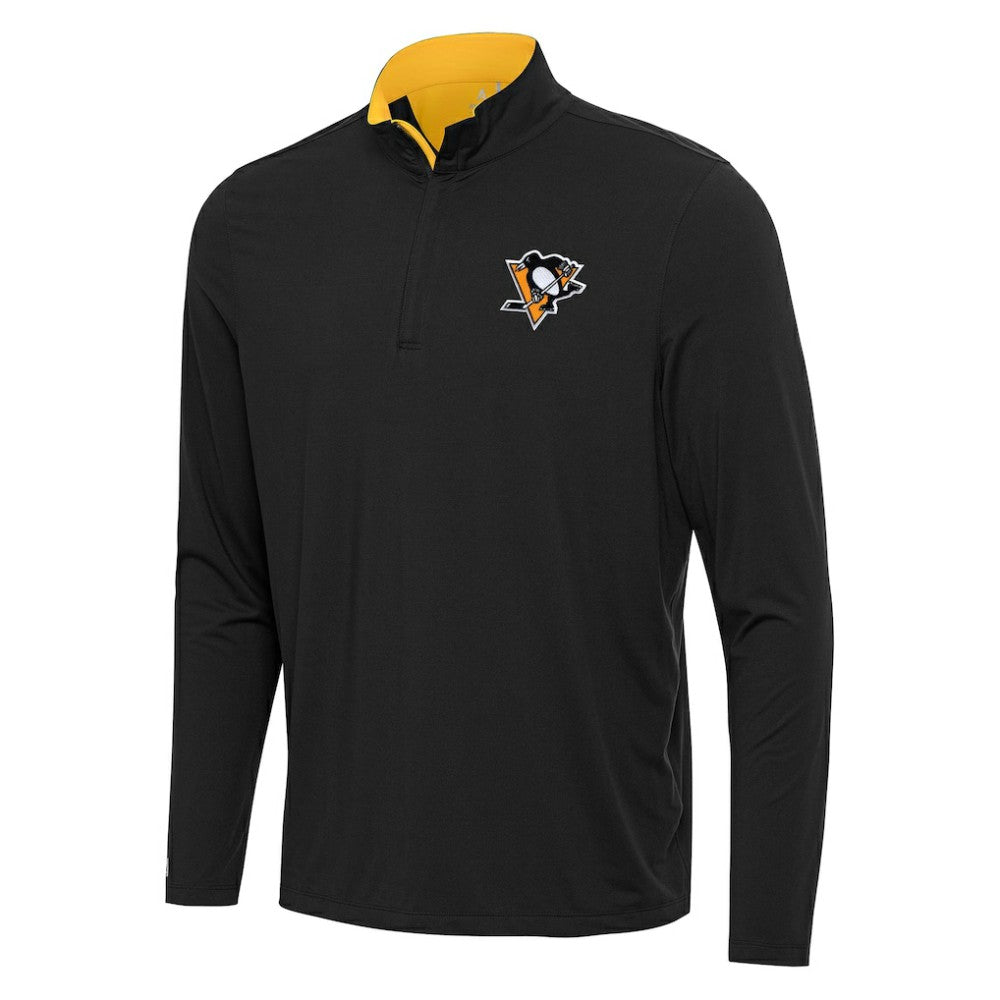 Pittsburgh Penguins Antigua Content Quarter-Zip Pullover Top - Black/Gold - NHL