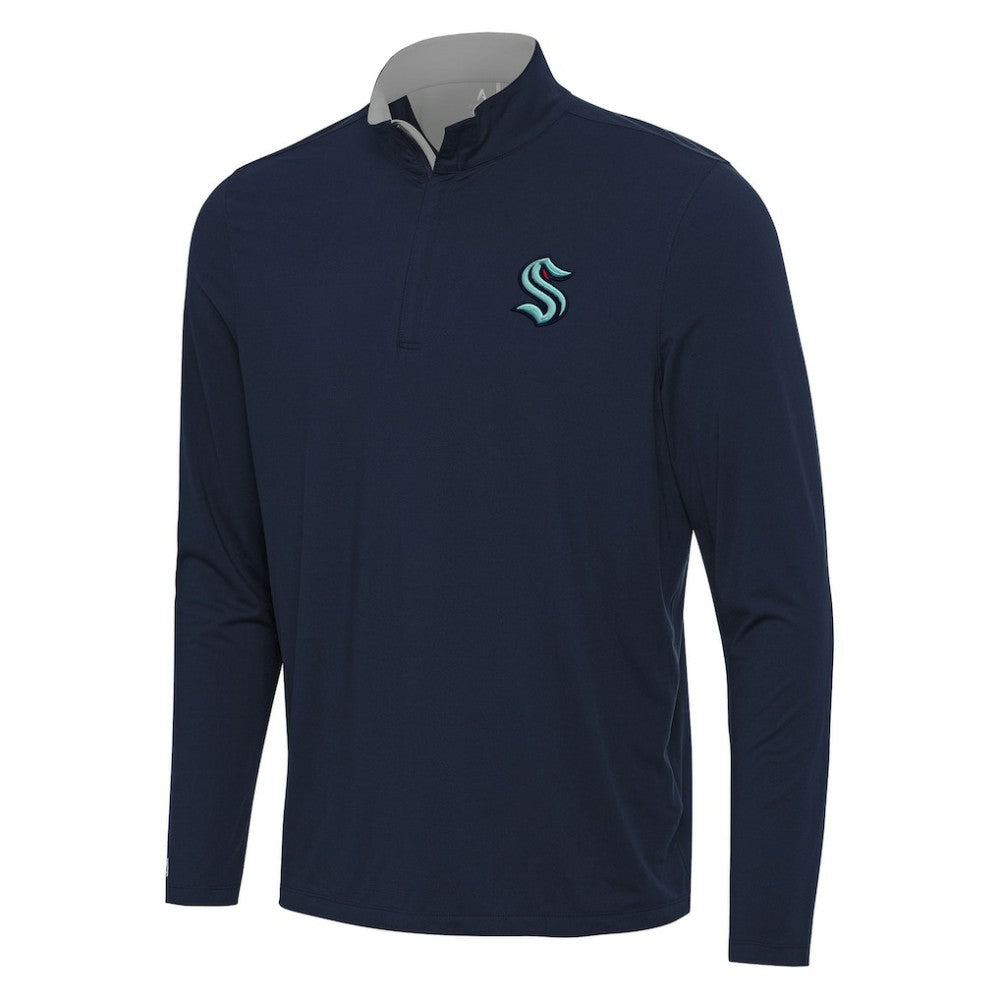 Seattle Kraken Antigua Content Quarter-Zip Pullover Top - Deep Sea Blue/Gray - NHL