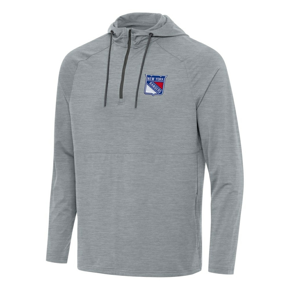 New York Rangers Antigua Spikes Quarter-Zip Hoodie - Heather Gray - NHL