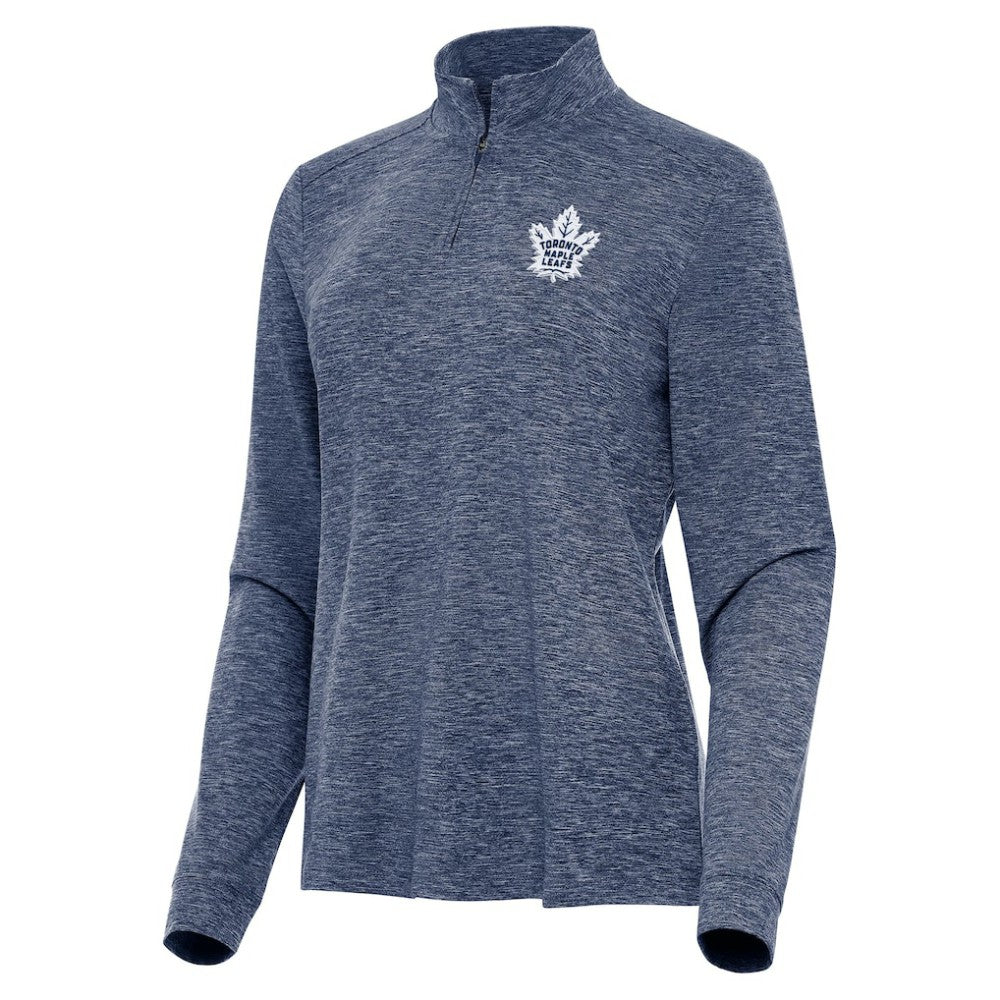 Toronto Maple Leafs Antigua Women's Mentor Quarter-Zip Mock Long Sleeve Top - Heather Navy - NHL