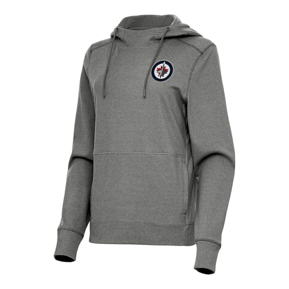 Winnipeg Jets Antigua Women's Justice Pullover Hoodie - Heather Black - NHL