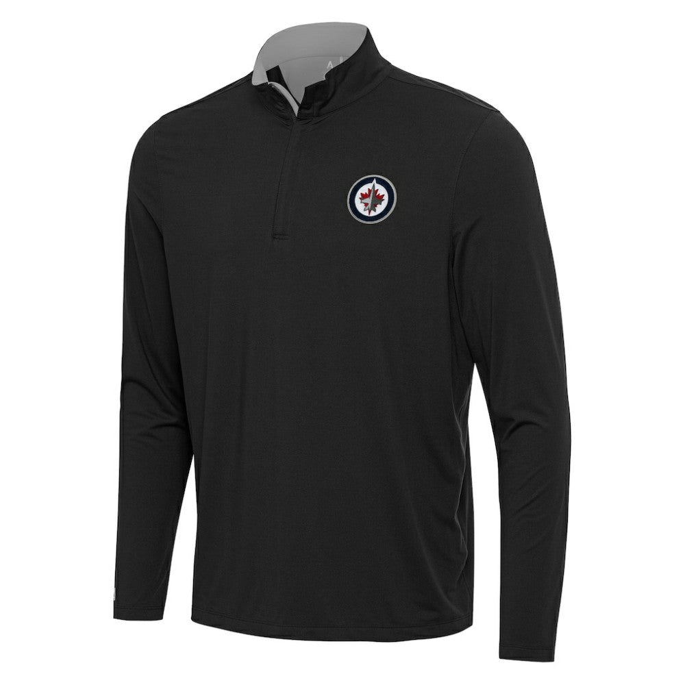 Winnipeg Jets Antigua Content Quarter-Zip Pullover Top - Black/Gray - NHL