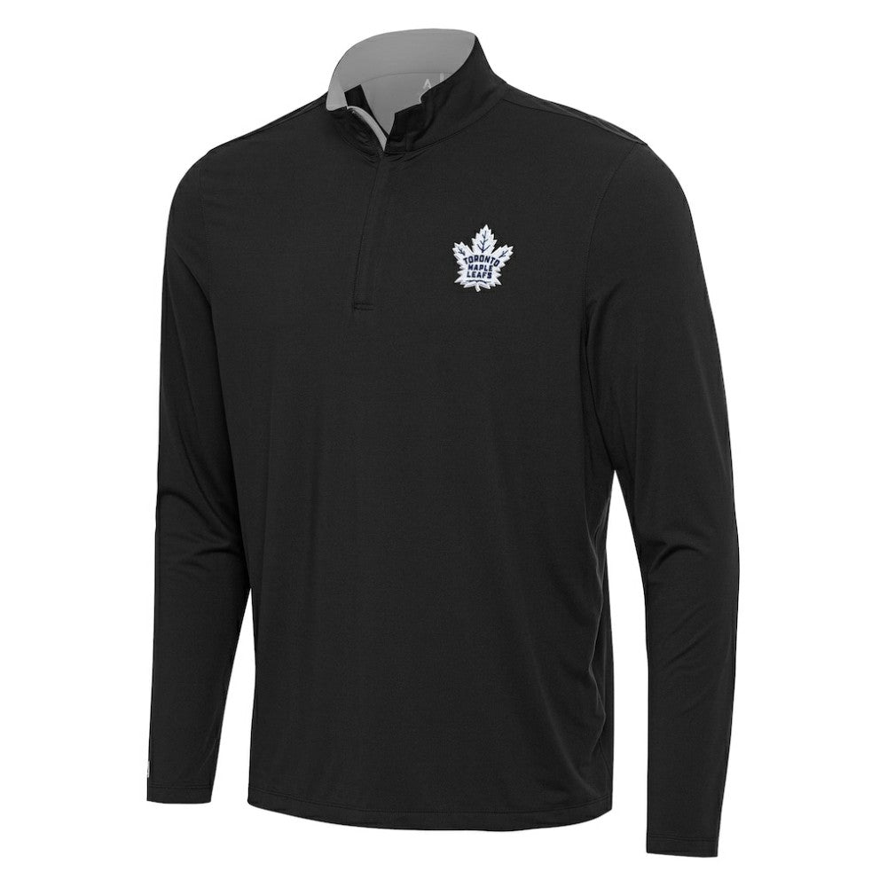 Toronto Maple Leafs Antigua Content Quarter-Zip Pullover Top - Black/Gray - NHL