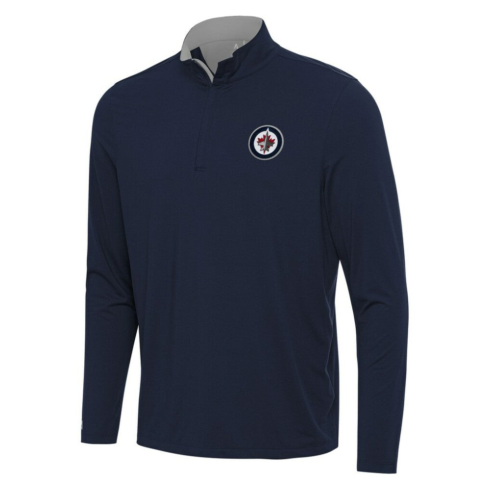 Winnipeg Jets Antigua Content Quarter-Zip Pullover Top - Navy/Gray - NHL