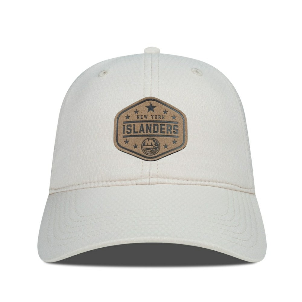 New York Islanders Men's Levelwear Faux Leather Patch Unstructured Adjustable Hat - Cream - NHL