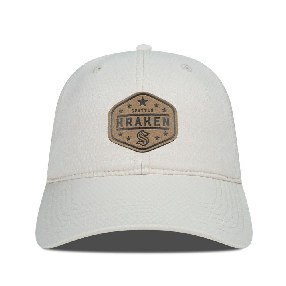 Seattle Kraken Men's Levelwear Faux Leather Patch Unstructured Adjustable Hat - Cream - NHL