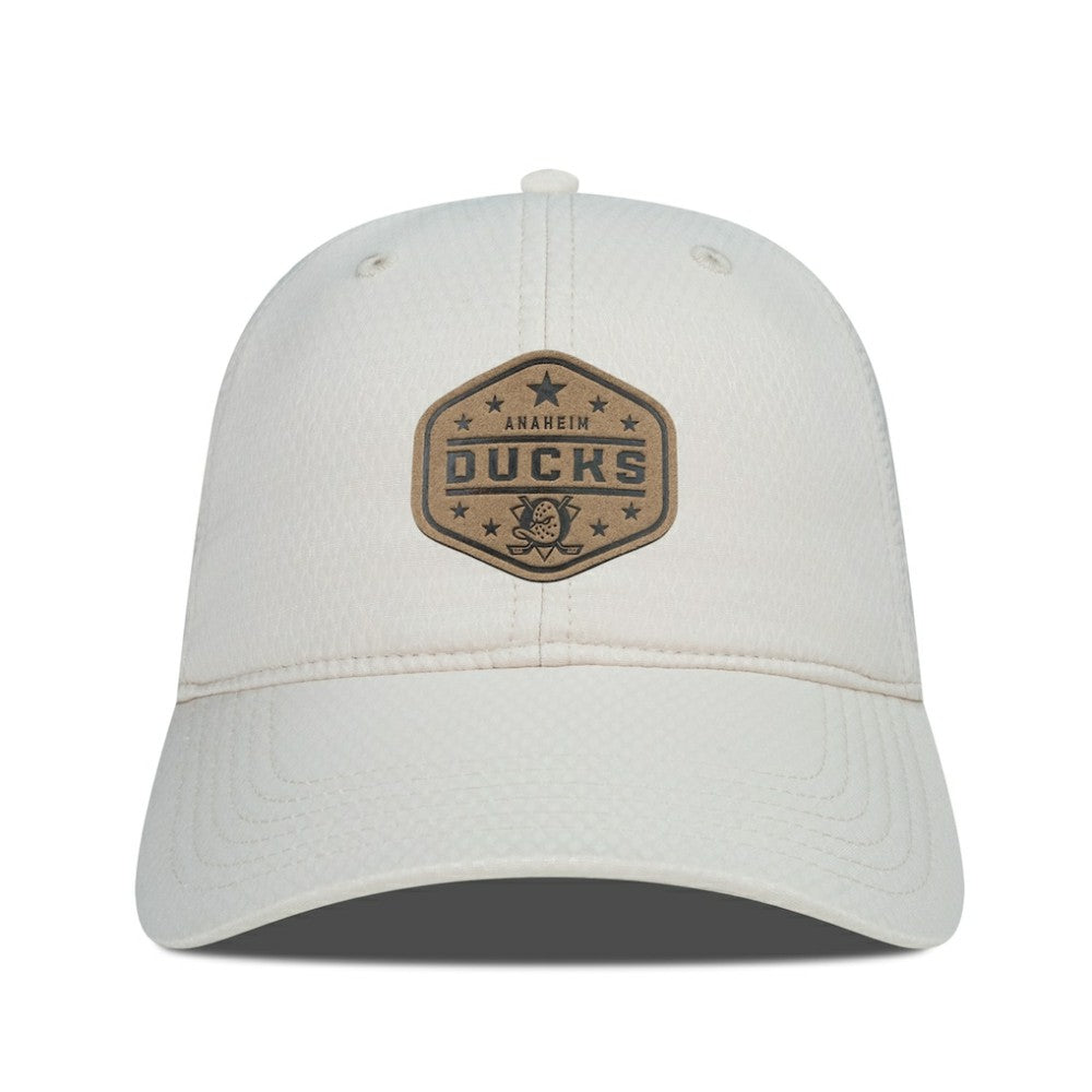 Anaheim Ducks Men's Levelwear Faux Leather Patch Unstructured Adjustable Hat - Cream - NHL