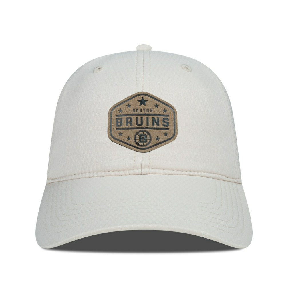 Boston Bruins Men's Levelwear Faux Leather Patch Unstructured Adjustable Hat - Cream - NHL