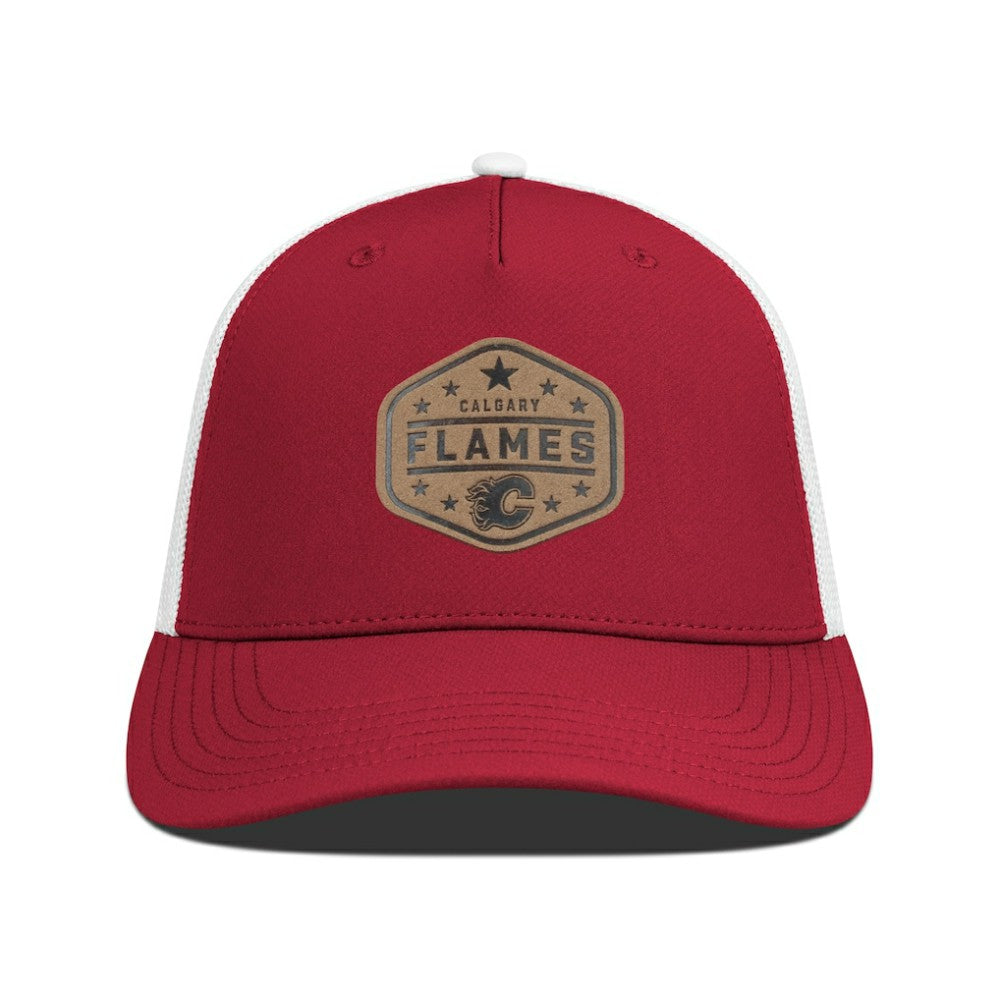 Calgary Flames Men's Levelwear Faux Leather Patch Structured Adjustable Hat - Red - NHL
