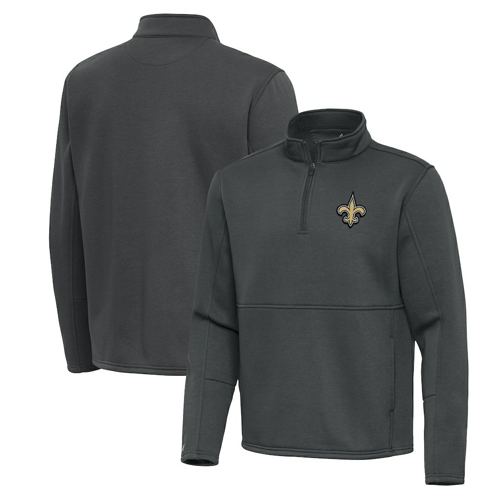 New Orleans Saints Antigua Twist Quarter-Zip Pullover Jacket Pewter | NFL