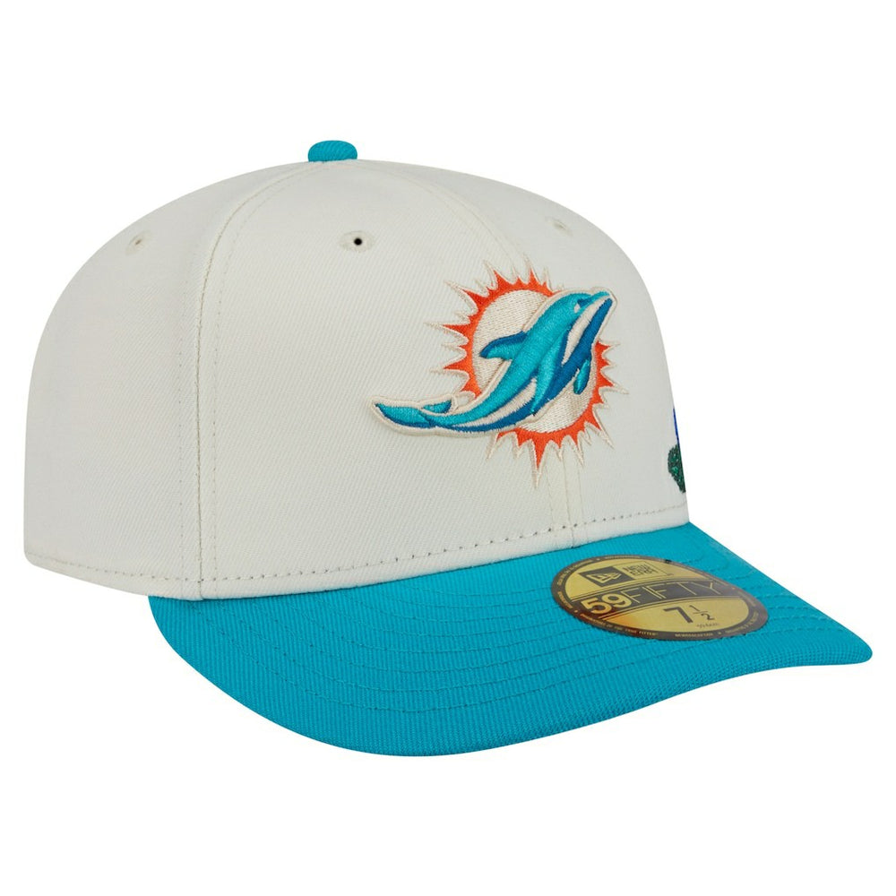 Miami Dolphins New Era Tonal Floral 59FIFTY Fitted Hat Cream/Aqua | NFL