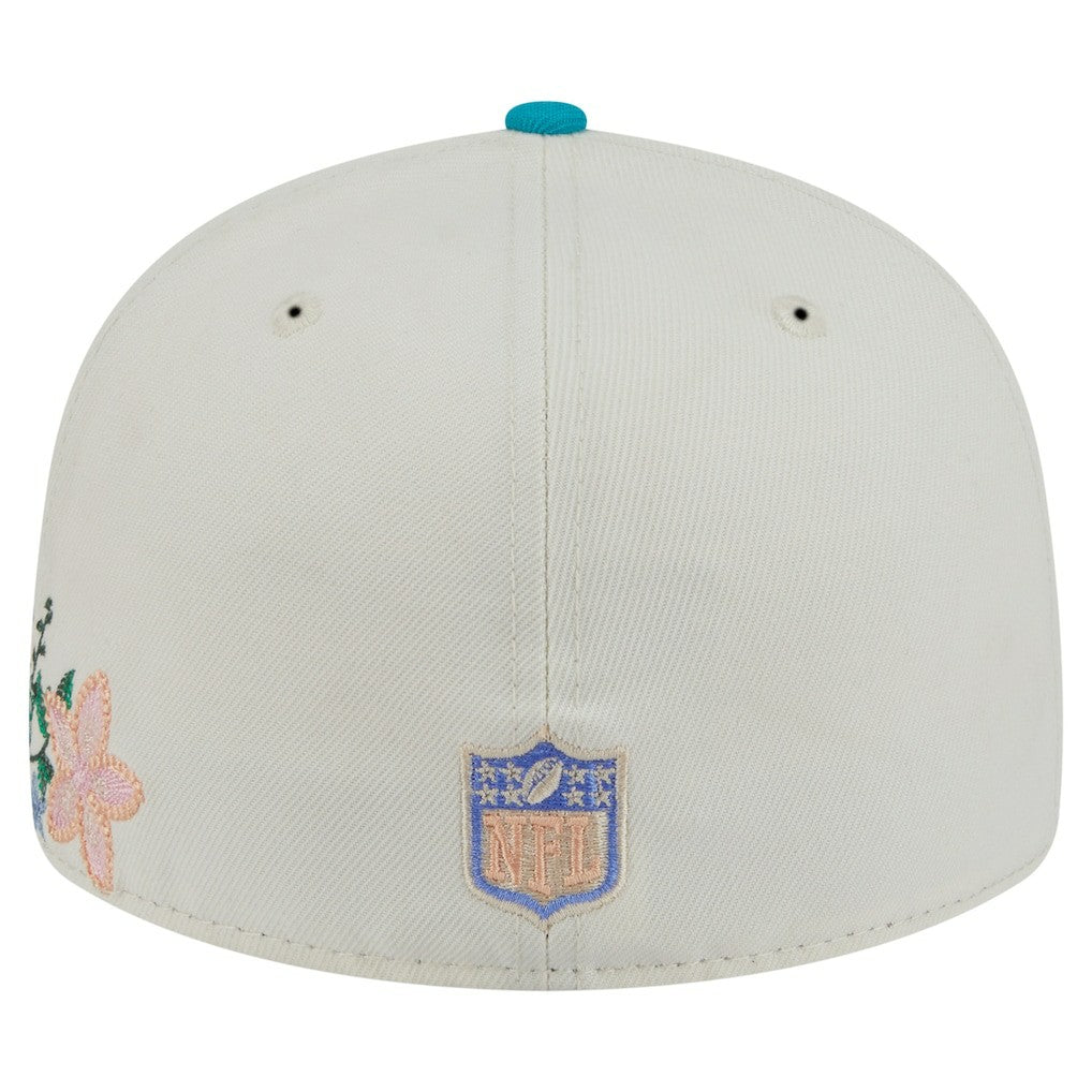 Miami Dolphins New Era Tonal Floral 59FIFTY Fitted Hat Cream/Aqua | NFL