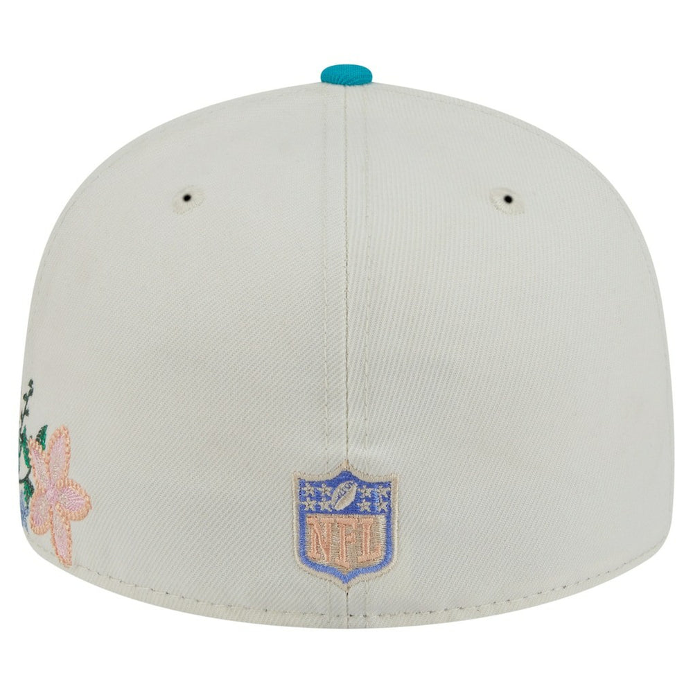 Miami Dolphins New Era Tonal Floral 59FIFTY Fitted Hat Cream/Aqua | NFL