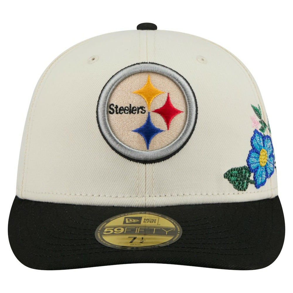 Pittsburgh Steelers New Era Tonal Floral 59FIFTY Fitted Hat Cream/Black | NFL