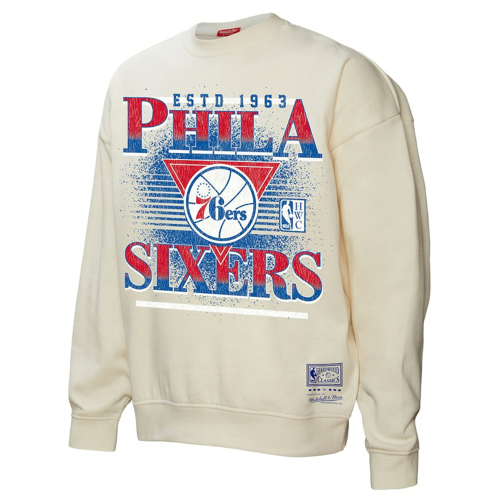 Philadelphia 76ers Women's Oversprayed Pullover Sweatshirt Cream - NBA