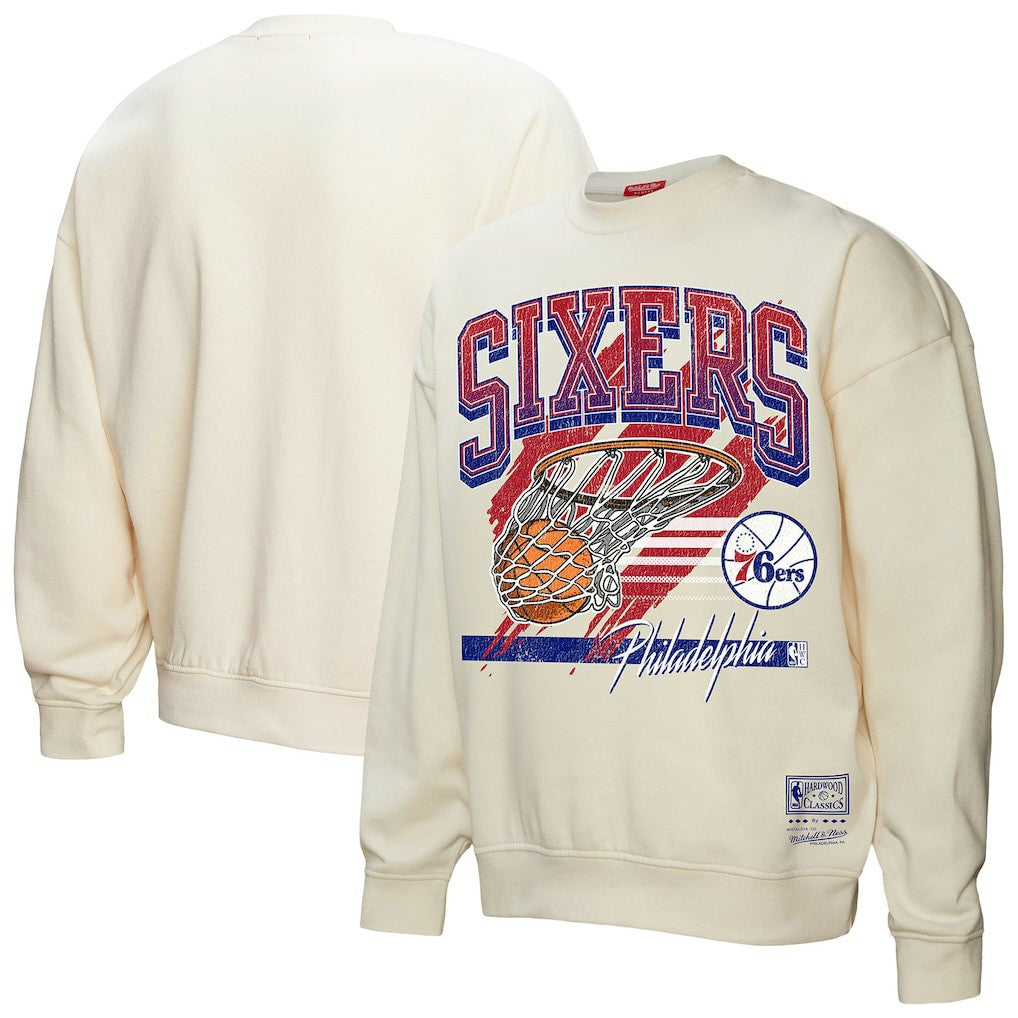 Philadelphia 76ers Women's Brush Bucket Pullover Sweatshirt Cream - NBA