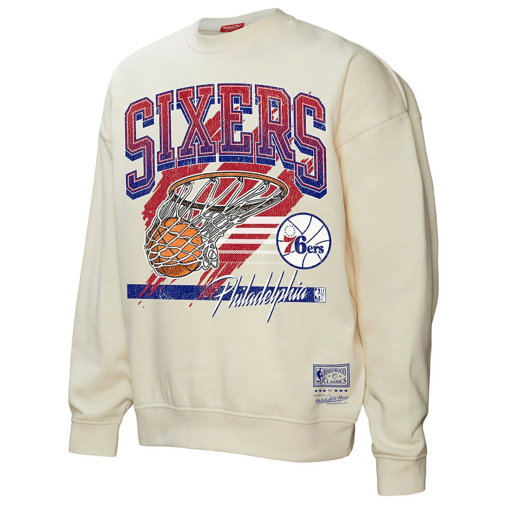 Philadelphia 76ers Women's Brush Bucket Pullover Sweatshirt Cream - NBA