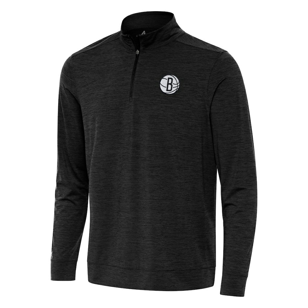 Brooklyn Nets Antigua Bright Quarter-Zip Top Heather Black - NBA