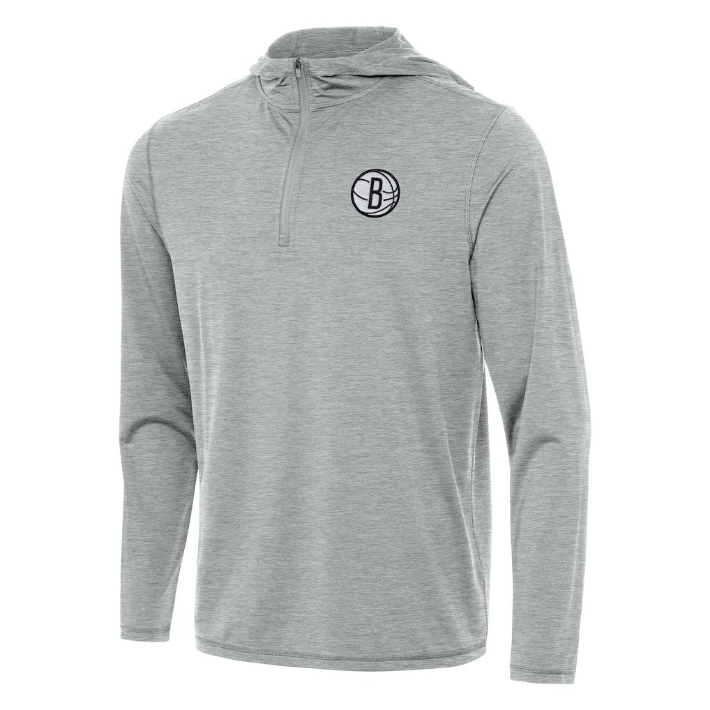 Brooklyn Nets Antigua Tidy Quarter-Zip Hoodie Heather Gray - NBA