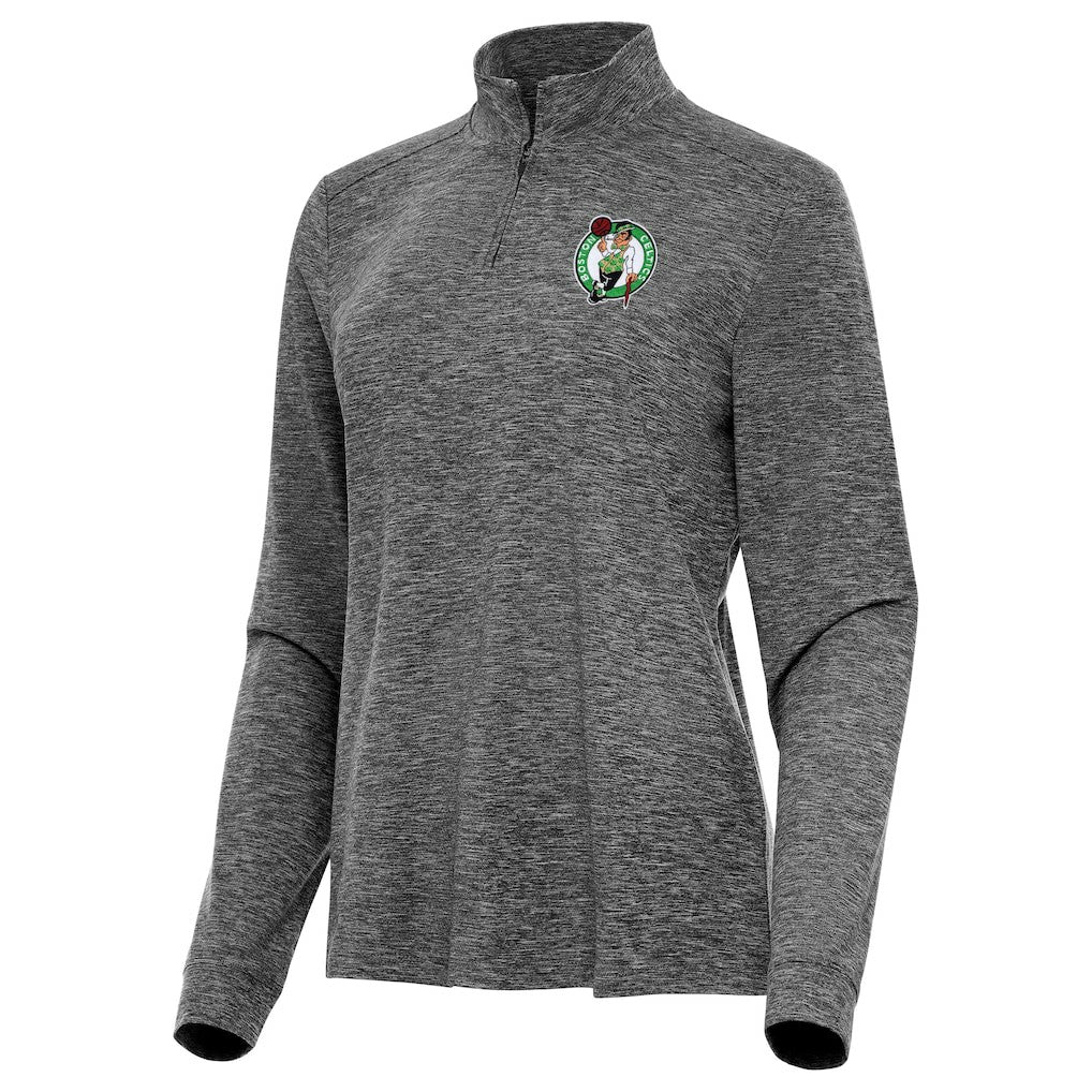 Boston Celtics Antigua Women's Mentor Quarter-Zip Mock Long Sleeve Top Heather Black - NBA