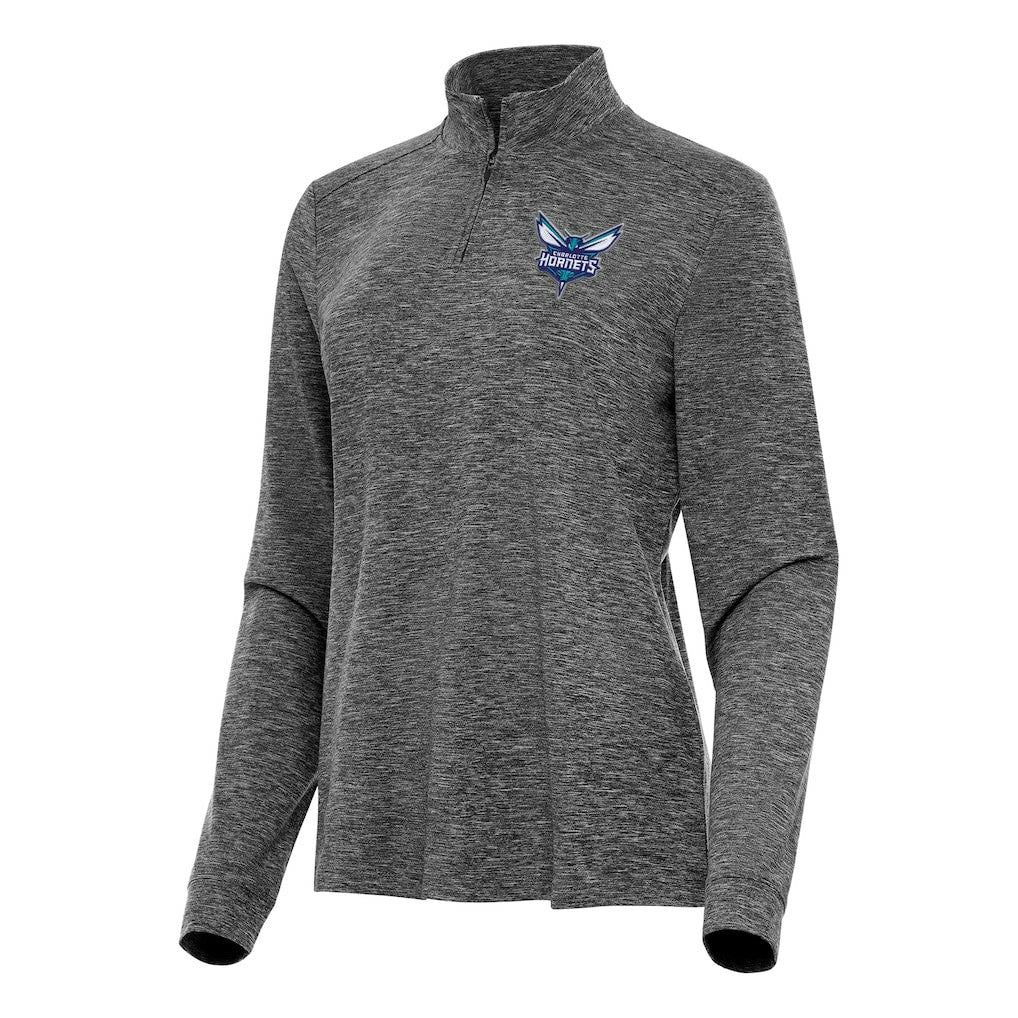 Charlotte Hornets Antigua Women's Mentor Quarter-Zip Mock Long Sleeve Top Heather Black - NBA
