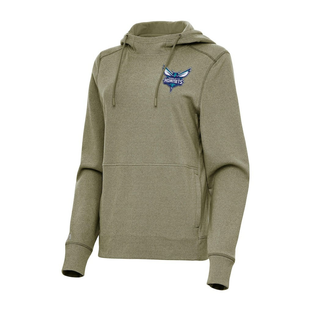 Charlotte Hornets Antigua Women's Justice Pullover Hoodie Heather Olive - NBA