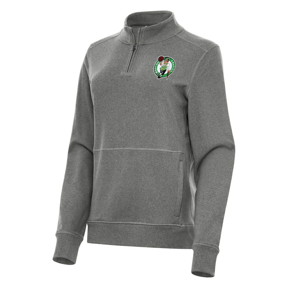 Boston Celtics Antigua Women's Crush Quarter-Zip Fleece Sweatshirt Heather Black - NBA