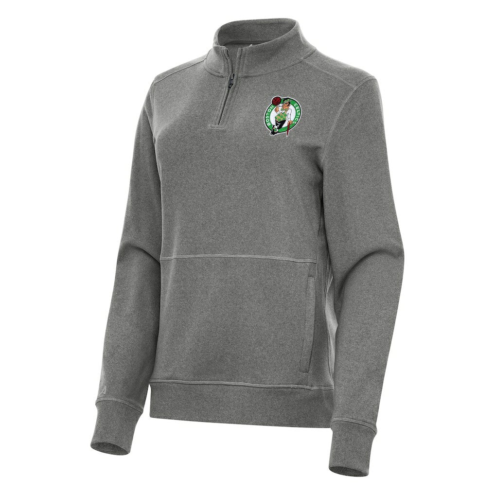 Boston Celtics Antigua Women's Crush Quarter-Zip Fleece Sweatshirt Heather Black - NBA