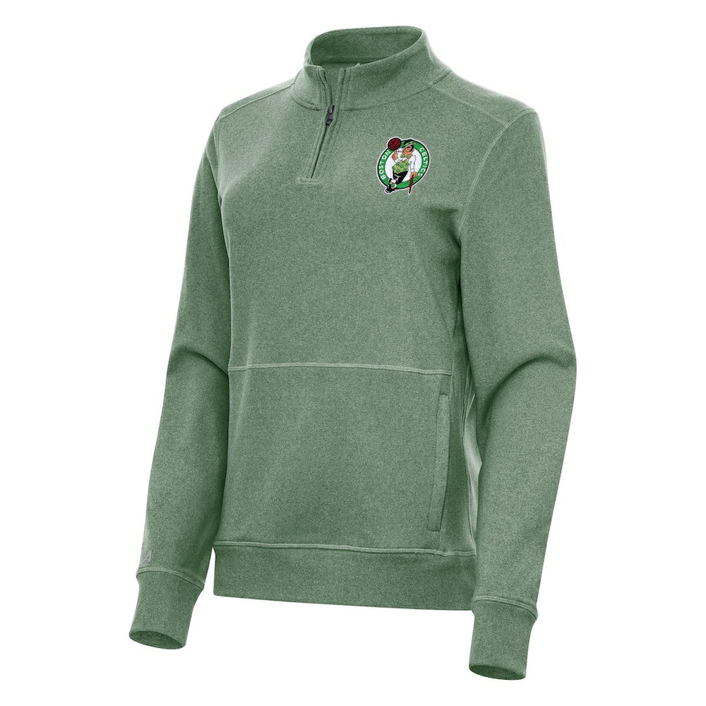 Boston Celtics Antigua Women's Crush Quarter-Zip Fleece Sweatshirt Hunter Green - NBA