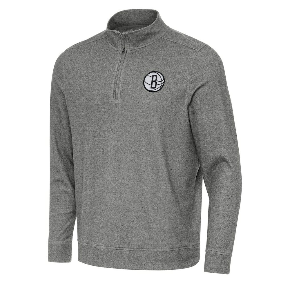 Brooklyn Nets Antigua Subtle Quarter-Zip Sweatshirt Heather Black - NBA