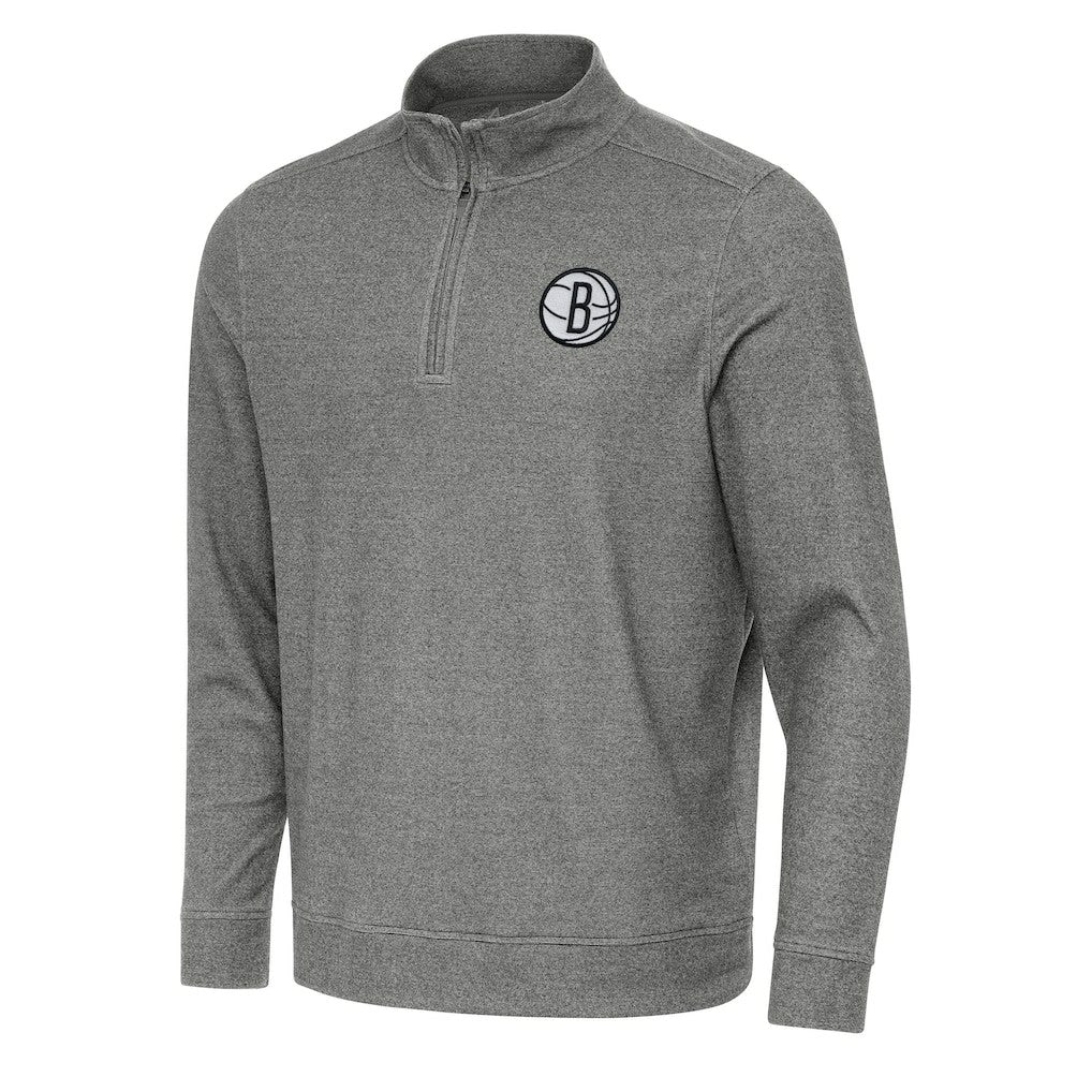 Brooklyn Nets Antigua Subtle Quarter-Zip Sweatshirt Heather Black - NBA