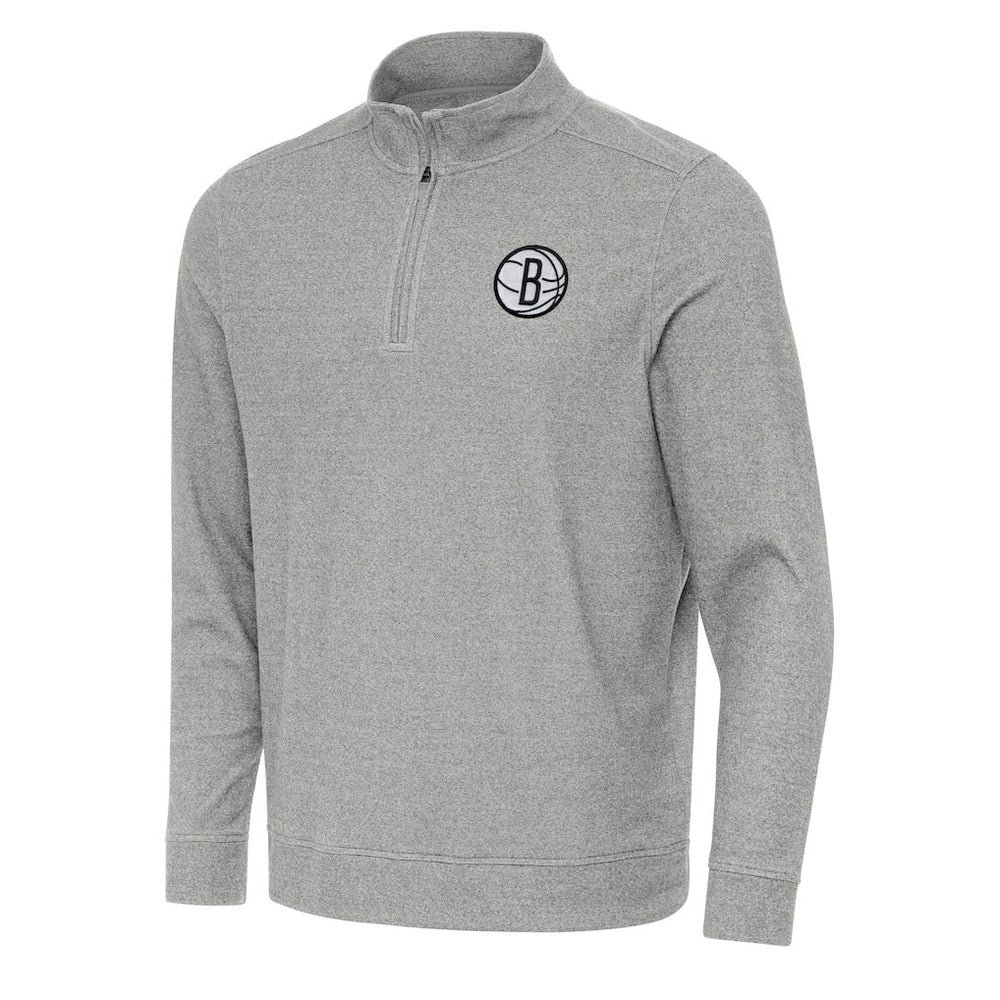 Brooklyn Nets Antigua Subtle Quarter-Zip Sweatshirt Heather Gray - NBA